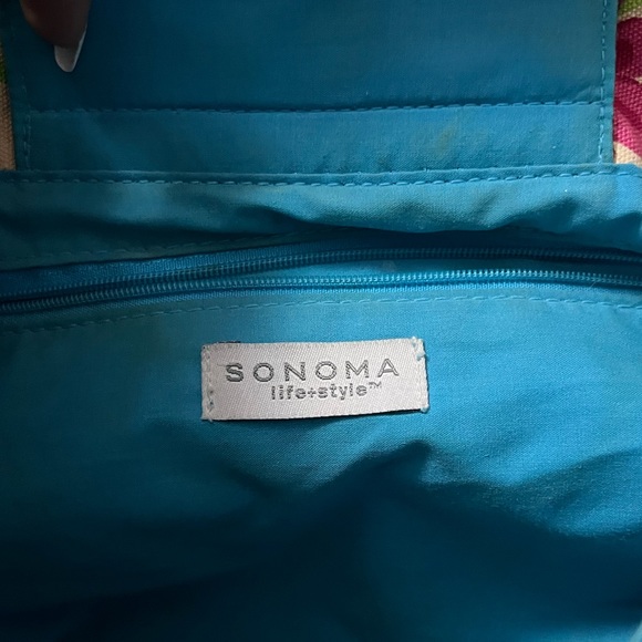 Sonoma Life Style Flower Print Bamboo Handle Handbag Purse - Picture 3 of 5